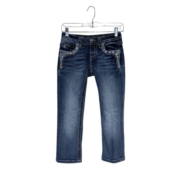 Miss Me Womens Embellished Blue Denim Capri Jeans Size 24 - Picture 1 of 10